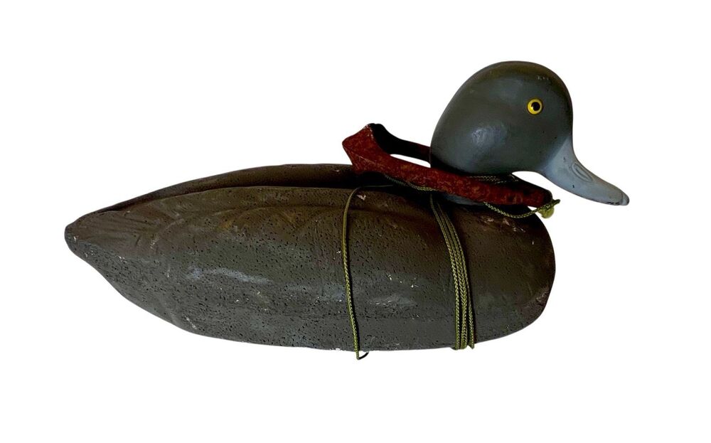 VTG Styrofoam Duck Decoy Glass Eyes  1950s Mid Century Hunting Mallard Folk Art